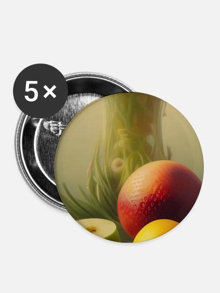 Früchte - Buttons mittel 32 mm (5er Pack) - Weiß