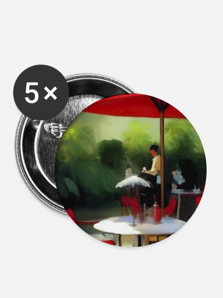 Asiatisches Cafe im Freien - Buttons mittel 32 mm (5er Pack) - Weiß
