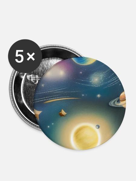 Weltall und Planeten - Buttons mittel 32 mm (5er Pack) - Weiß