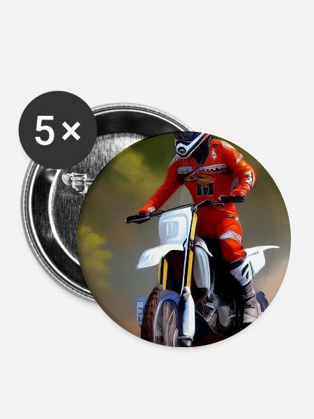 Motocross Fahren - Buttons mittel 32 mm (5er Pack) - Weiß