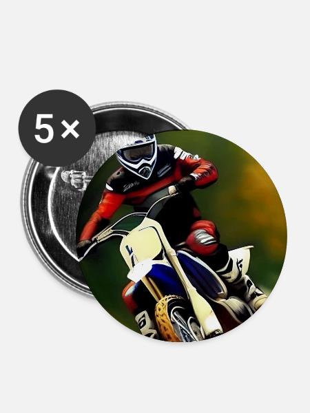 Motocross Fahren - Buttons mittel 32 mm (5er Pack) - Weiß