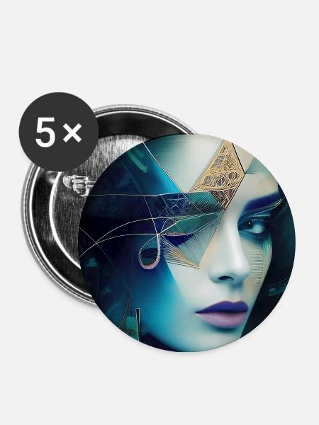 Abstrakte Gesichts Kunst - Buttons mittel 32 mm (5er Pack) - Weiß