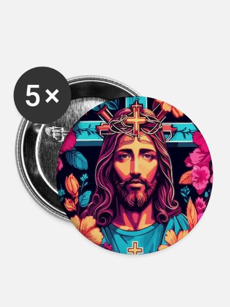 Jesus Christus - Buttons mittel 32 mm (5er Pack) - Weiß