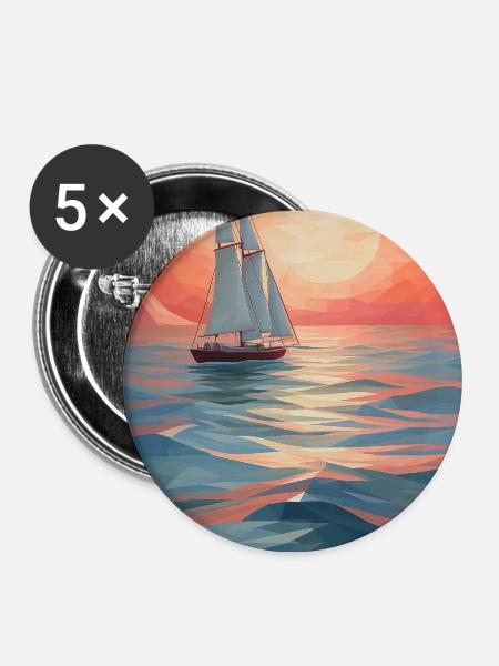 Maritime Landschaft im geometrischen Stil - Buttons mittel 32 mm (5er Pack) - Weiß