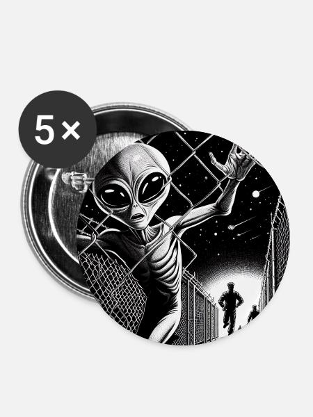 Area51 Alien-Flucht - Buttons mittel 32 mm (5er Pack) - Weiß