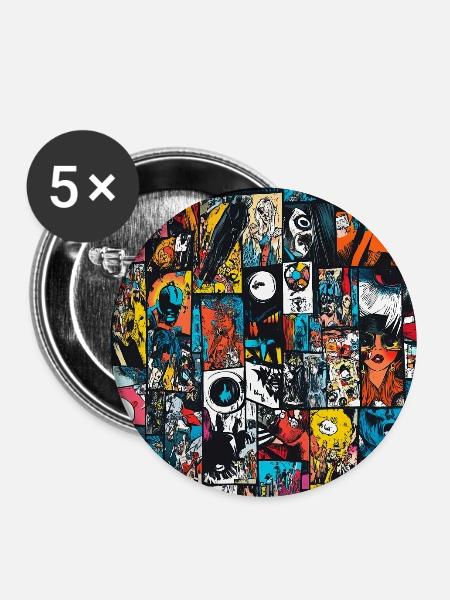Kaleidoskop Comic-Collage - Buttons mittel 32 mm (5er Pack) - Weiß