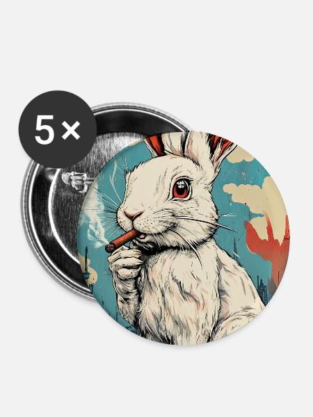 GraffitiHase Zigarette - Buttons mittel 32 mm (5er Pack) - Weiß