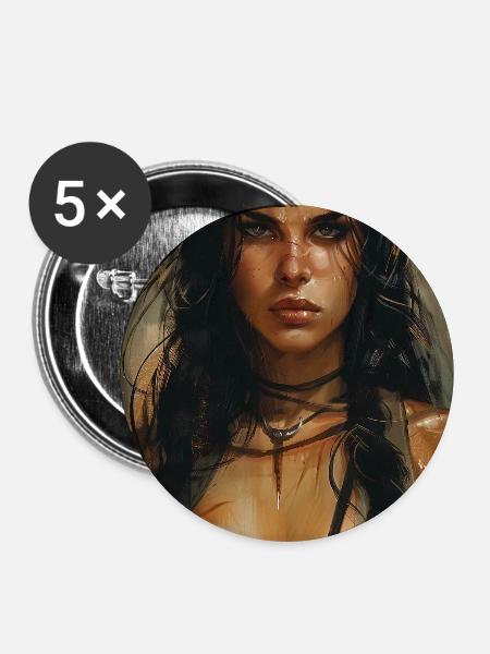 Poster Illustration Kriegerin - Buttons mittel 32 mm (5er Pack) - Weiß