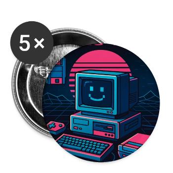 Retro Tech Computer Grafikdesigner mit Lächeln - Buttons mittel 32 mm (5er Pack) - Weiß - Vorne