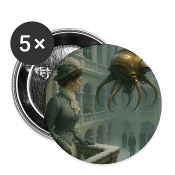 univers retro futuriste pieuvre volante et femme - Lot de 5 moyens badges (32 mm) - blanc - Devant