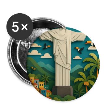 Statue du Christ Rédempteur dans un cadre tropical/Rio - Lot de 5 moyens badges (32 mm) - blanc - Devant
