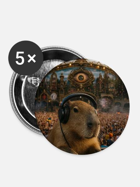 Capybara DJ Party - Buttons mittel 32 mm (5er Pack) - Weiß