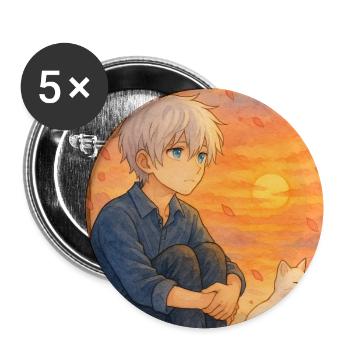 "Sakura Night – Mount Fuji under the stars" - Buttons medium 1.26"/32 mm (5-pack) - white - Front