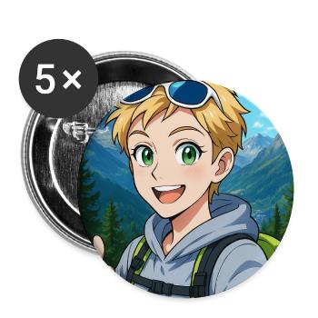 Animiertes Bergwanderer-Abenteuer - Buttons mittel 32 mm (5er Pack) - Weiß - Vorne