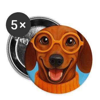 Glücklicher Hund mit Brille und Regenbogen - Buttons mittel 32 mm (5er Pack) - Weiß - Vorne