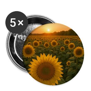 Champs de tournesols au coucher du soleil - Lot de 5 moyens badges (32 mm) - blanc - Devant