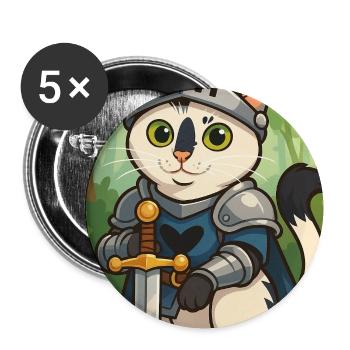 Katzenritter im Fantasy-Look - Buttons mittel 32 mm (5er Pack) - Weiß - Vorne