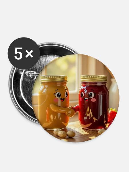 Lustige und warme Marmeladengläser - Buttons mittel 32 mm (5er Pack) - Weiß