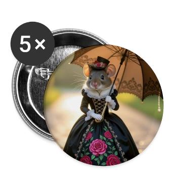 Souris Élégante en Robe Victorienne - Lot de 5 moyens badges (32 mm) - blanc - Devant