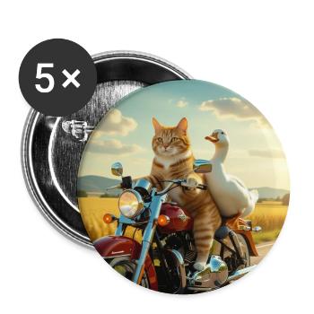Katze und Gans auf einem Motorrad - Buttons mittel 32 mm (5er Pack) - Weiß - Vorne