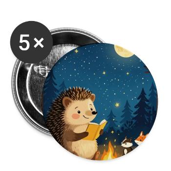 Igel-Geschichtenerzähler unter dem Mond - Buttons mittel 32 mm (5er Pack) - Weiß - Vorne