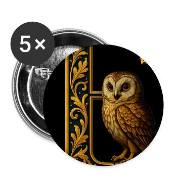 E - Magisches Ornament mit Eule - Buttons mittel 32 mm (5er Pack) - Weiß - Vorne
