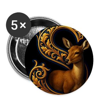 S – Magisches Ornament mit Hirschkuh - Buttons mittel 32 mm (5er Pack) - Weiß - Vorne