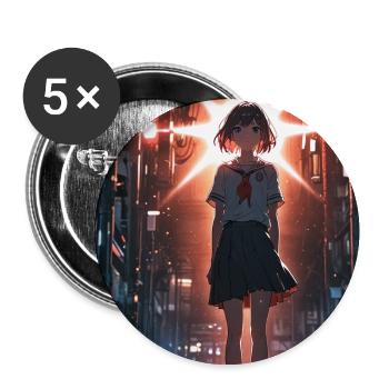 Urbanes Mädchen mit futuristischer Beleuchtung - Buttons mittel 32 mm (5er Pack) - Weiß - Vorne