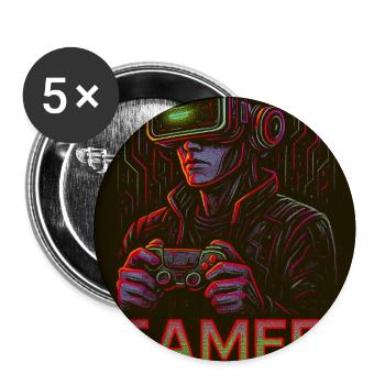 Neon Gamer Virtual Reality Bild - Buttons mittel 32 mm (5er Pack) - Weiß - Vorne