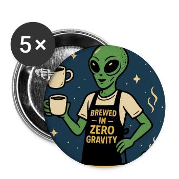 Alien Barista Kaffee Kunst T-Shirt - Buttons mittel 32 mm (5er Pack) - Weiß - Vorne