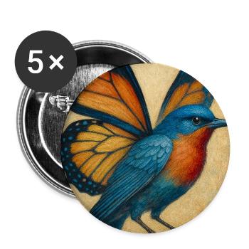 Oiseau volant avec des ailes de papillon - Lot de 5 moyens badges (32 mm) - blanc - Devant