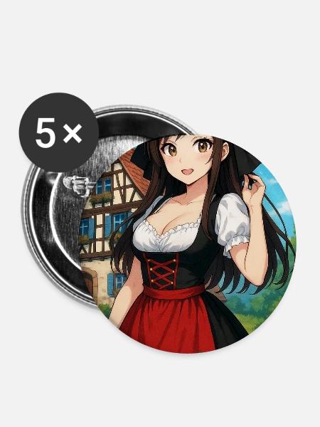 Elsässer Mädchen in elsässischer Tracht - Buttons mittel 32 mm (5er Pack) - Weiß