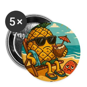 Ananas mit Sonnenbrille am Strand - Buttons mittel 32 mm (5er Pack) - Weiß - Vorne