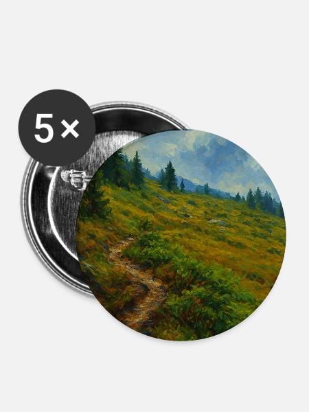 Landschaftliche Bergwanderung in Ölgemälde-Optik - Buttons mittel 32 mm (5er Pack) - Weiß
