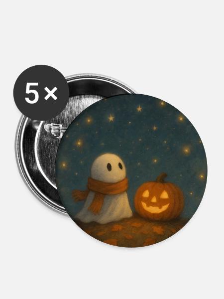 Halloween Geist mit Kürbis - Buttons mittel 32 mm (5er Pack) - Weiß