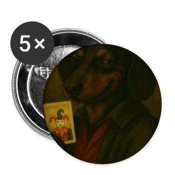Chien avec carte joker - Lot de 5 moyens badges (32 mm) - blanc - Devant
