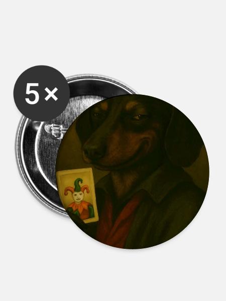 Hund mit Jokerkarte - Buttons mittel 32 mm (5er Pack) - Weiß