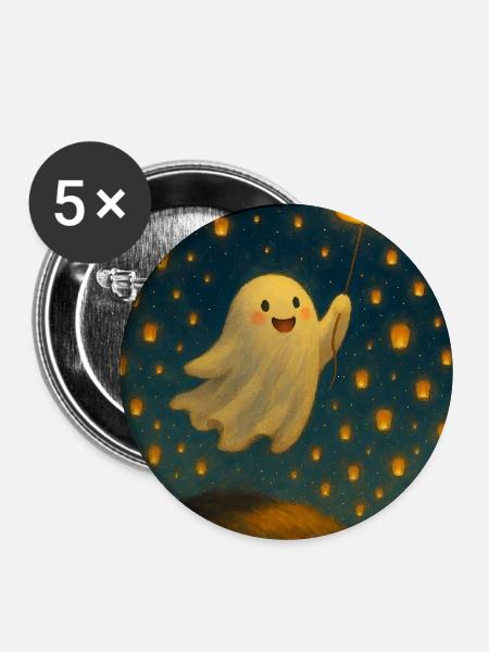 Geist mit Kürbislaterne - Buttons mittel 32 mm (5er Pack) - Weiß