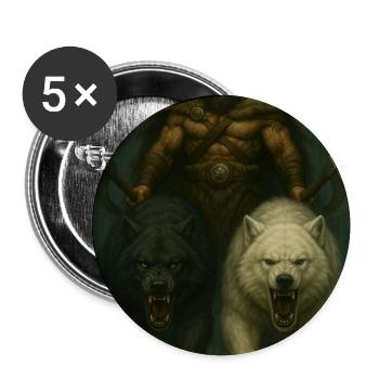Nordischer Berserker mit Wölfen – Wikingerkrieger - Buttons mittel 32 mm (5er Pack) - Weiß - Vorne