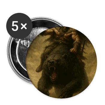 Barbarischer Krieger auf Braunbär – Fant Illustration - Buttons mittel 32 mm (5er Pack) - Weiß - Vorne