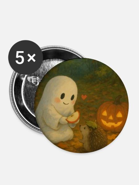 Niedlicher Geist im Herbst Halloween - Buttons mittel 32 mm (5er Pack) - Weiß