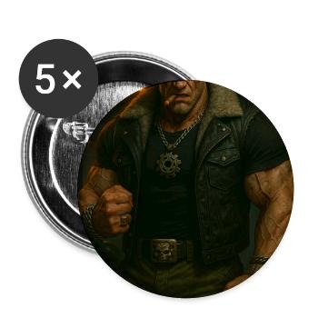 Mechanischer Biker – Blonder Krieger mit Feuerblick - Buttons mittel 32 mm (5er Pack) - Weiß - Vorne
