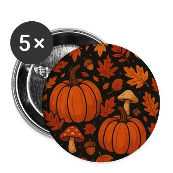 Herbstmuster Kürbisse und Pilze - Buttons mittel 32 mm (5er Pack) - Weiß - Vorne