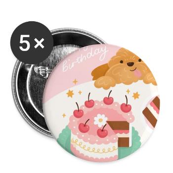 Süßer Hunde-Geburtstagskuchen - Buttons mittel 32 mm (5er Pack) - Weiß - Vorne