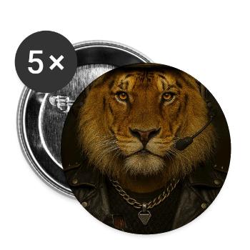 Lion in military look - Buttons medium 1.26"/32 mm (5-pack) - white - Front