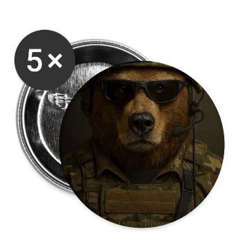 Kampfbereiter Bär im Tarnanzug - Buttons mittel 32 mm (5er Pack) - Weiß - Vorne