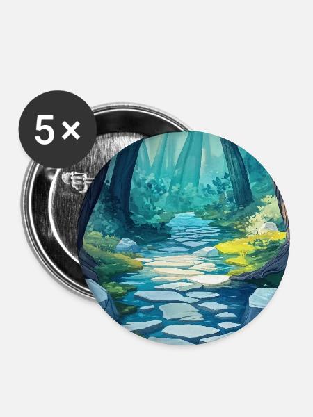 Illustration einer Waldlandschaft - Buttons mittel 32 mm (5er Pack) - Weiß