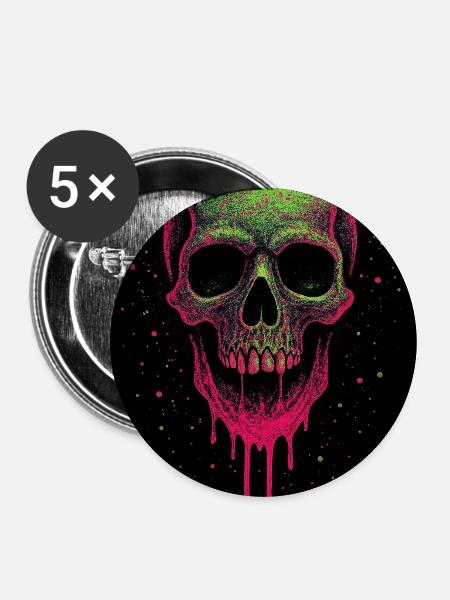 Deathhead – Psychedelischer Neonschädel - Buttons mittel 32 mm (5er Pack) - Weiß