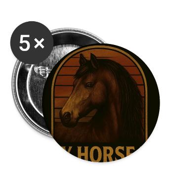Zuhause Ist Wo Mein Pferd Ist - Buttons mittel 32 mm (5er Pack) - Weiß - Vorne