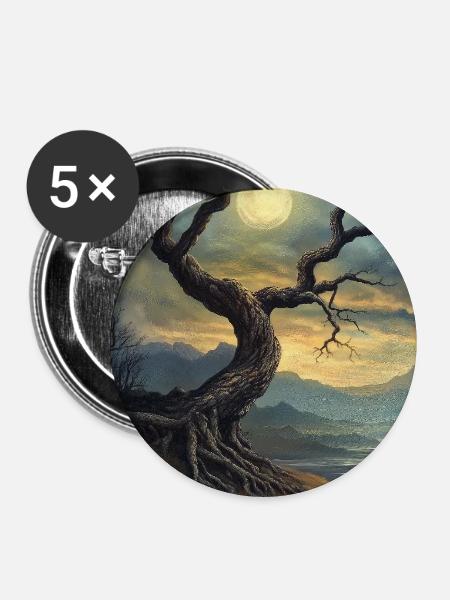 Dark Fantasy Illustration - Buttons mittel 32 mm (5er Pack) - Weiß